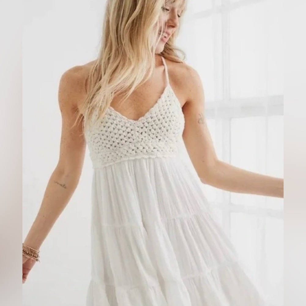 Aerie Crochet Top Flowy Dress